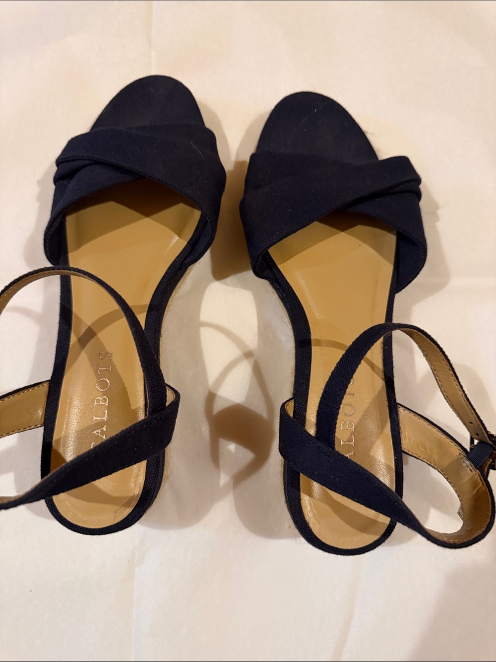 Talbots Navy Crisscross Open-Toe Ankle-Strap wedge Sandals